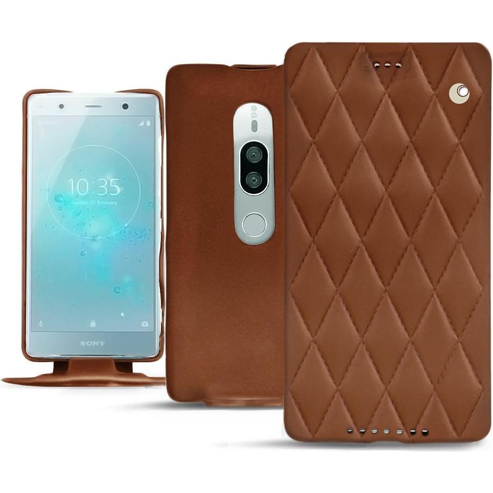 Noreve Lederschutzhülle vertikal (Sony Xperia XZ2 Premium), Smartphone Hülle, Braun
