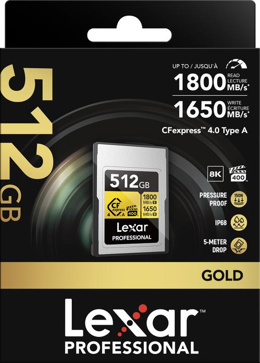 Produktbild Lexar CFexpress PRO Type A Gold 4.0 Series 512GB R1800/W1650MB/s - VPG400 (512 GB, CFexpress, CFexpress Typ A)