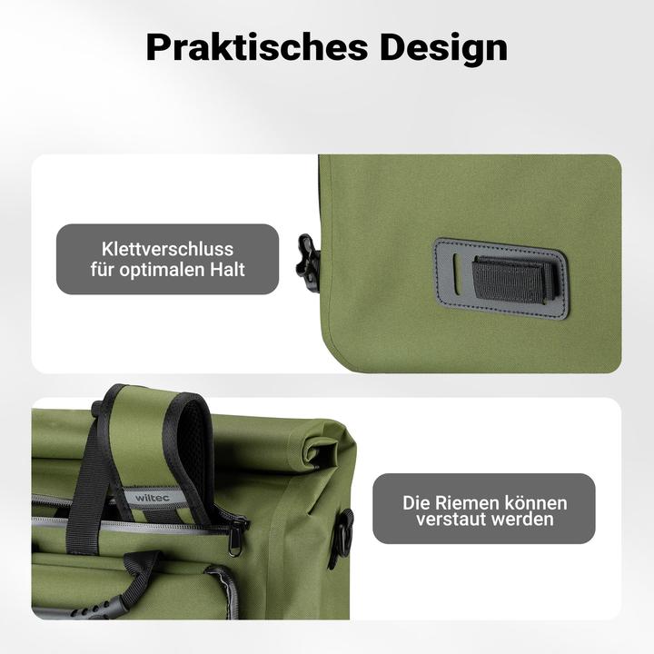 Produktbild Wiltec Gepäckträgertasche oliv 25l Fahrradtasche Rucksack Gepäcktasche (25 l, Gepäckträgertasche)