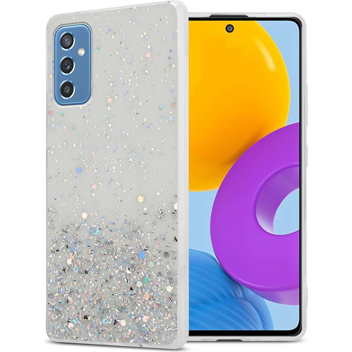 Cadorabo TPU Hülle für Samsung Galaxy M52 5G mit Glitzer (Samsung Galaxy M52 5G), Smartphone Hülle, Transparent