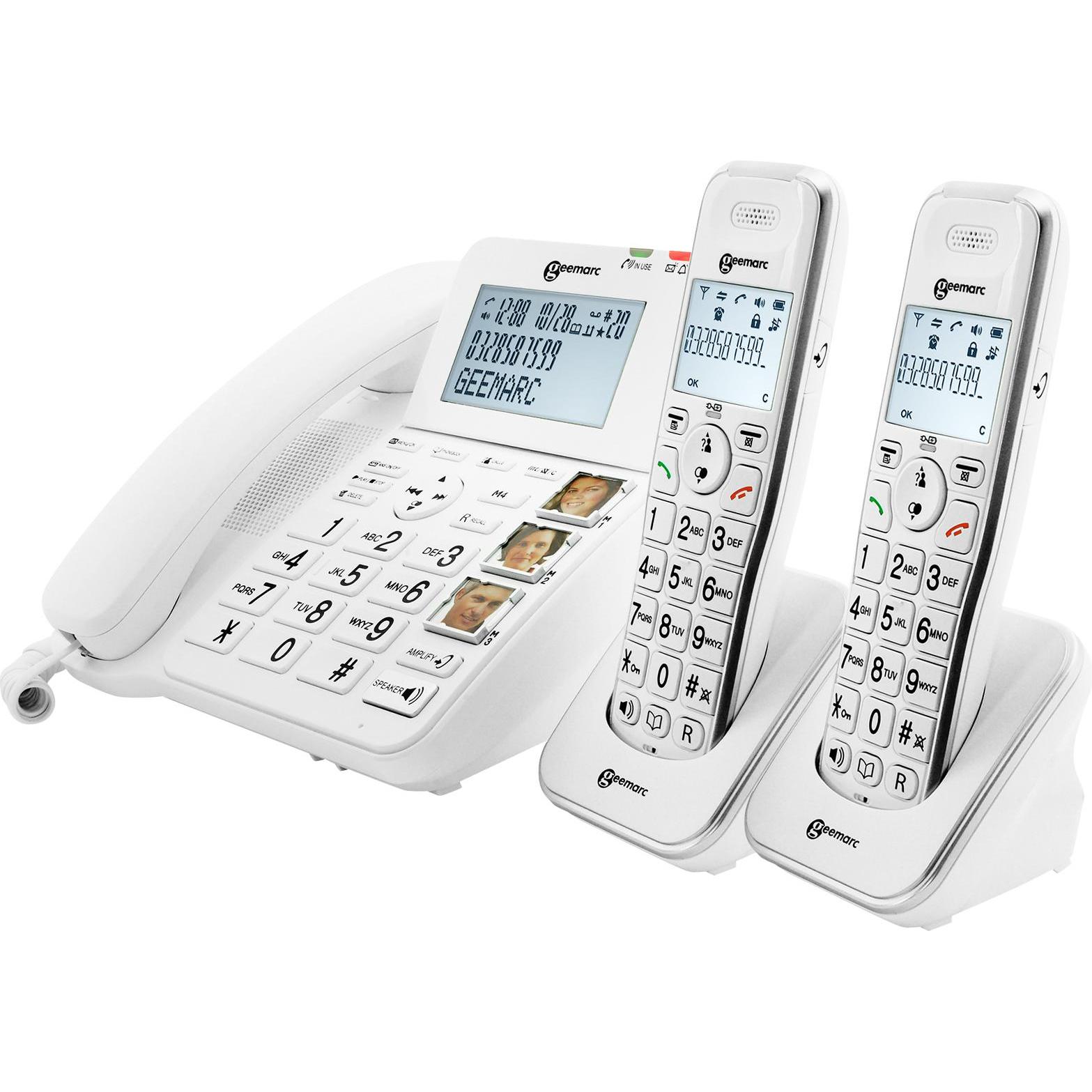 Geemarc Telefono cordless AMPLIDECT COMBI 295-2 + 2 portatili DECT 295 AD, Telefono, Bianco