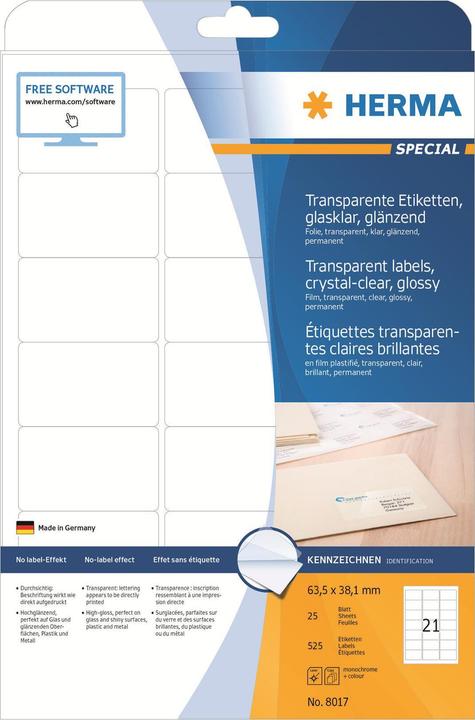 Produktbild HERMA Transparente Adressetiketten A4