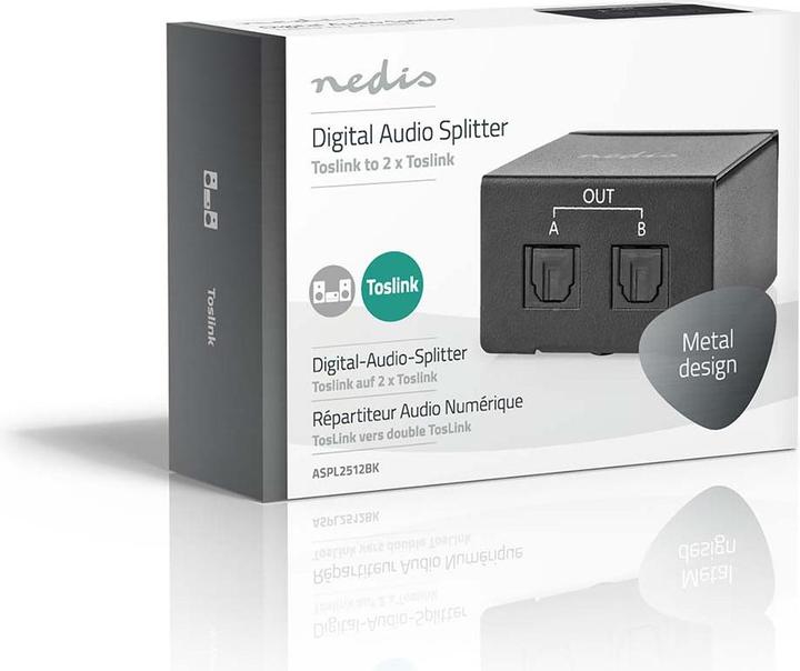 Produktbild Nedis TosLink-Splitter 2-Weg Anschlüsse – Eingang: TosLink Buchse Anschlüsse – Ausgang: 2X TosLink D