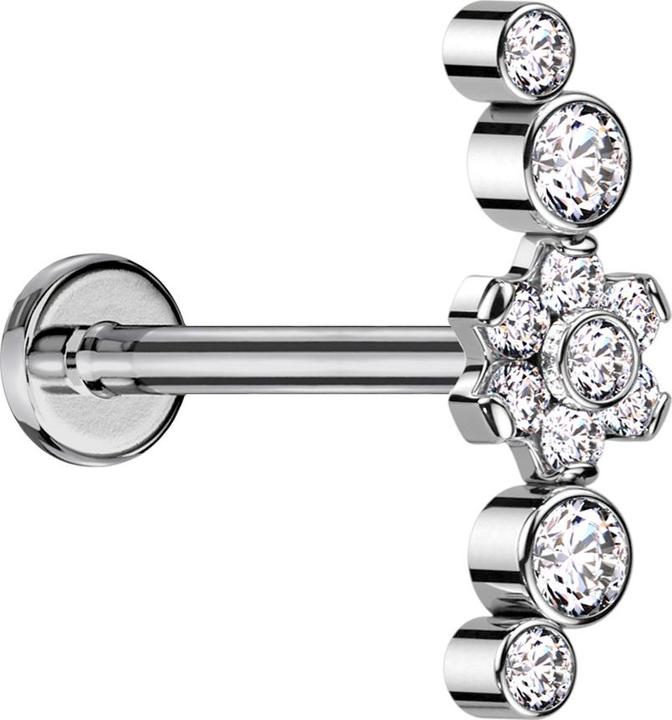 Actual product image Star Piercing Micro Labret internal thread silver flower crystals silver set four crystals silver (Titanium, without brass)