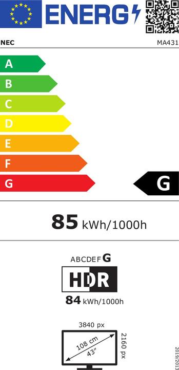 Etichetta energetica NEC MultiSync MA431 - 108 cm (43") di diagonale del display LCD della serie MA con suggerimento LED (3840 x 2160 pixel, 43")