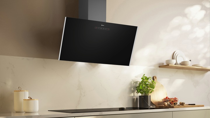 Actual product image Neff N 30, wall-mounted fair, 80 cm, clear glass black printed, D83IDK1S0 (Wall hood)