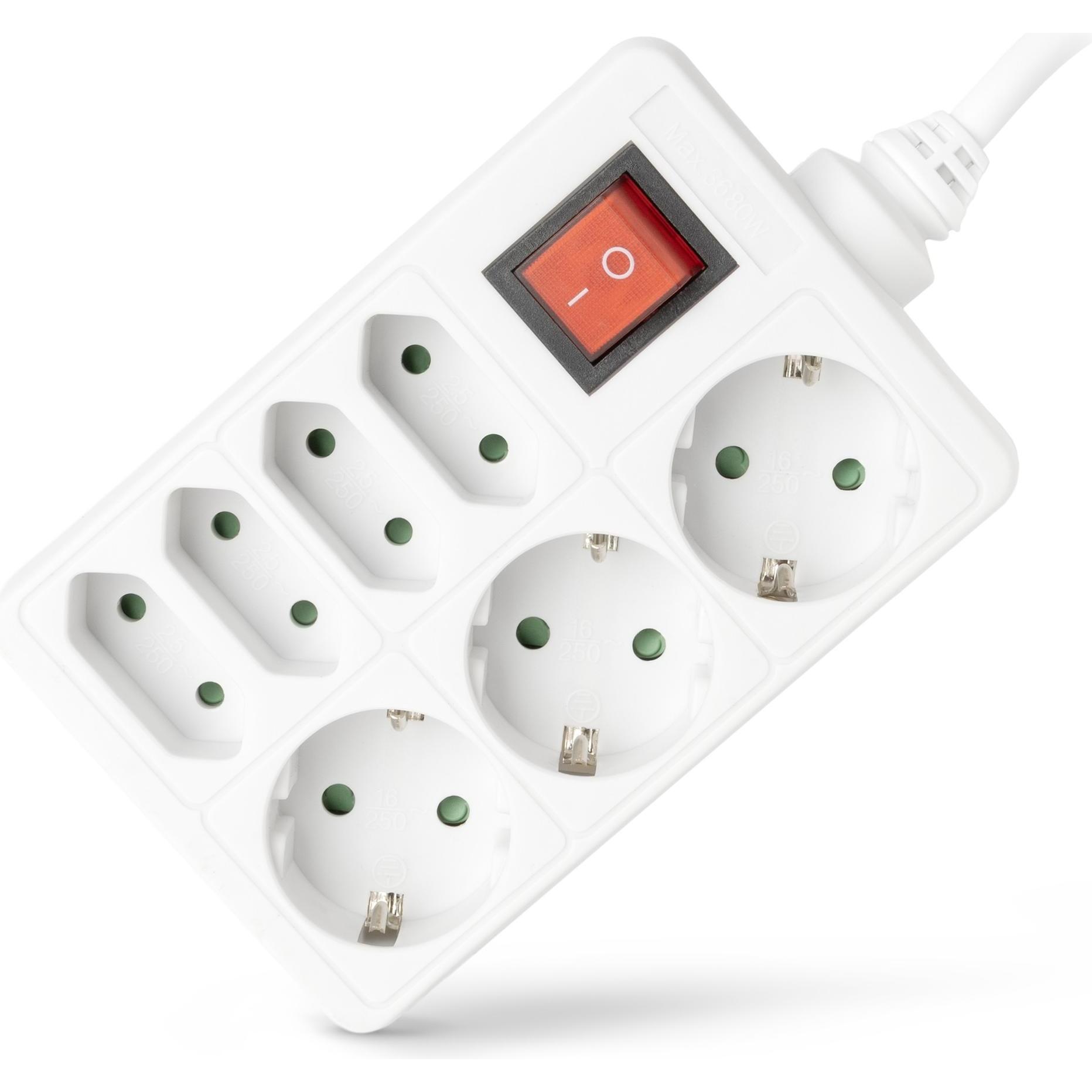 Entac, Ciabatta multipresa, Steckdosenleiste 7fach 1,5m Schalter weiss (7x, CEE 7/3, 1.50 m)