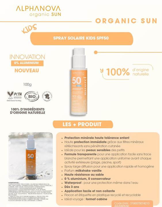 Actual product image Alphanova Kinder Sonnenspray SPF50+ Bio (SPF 50)