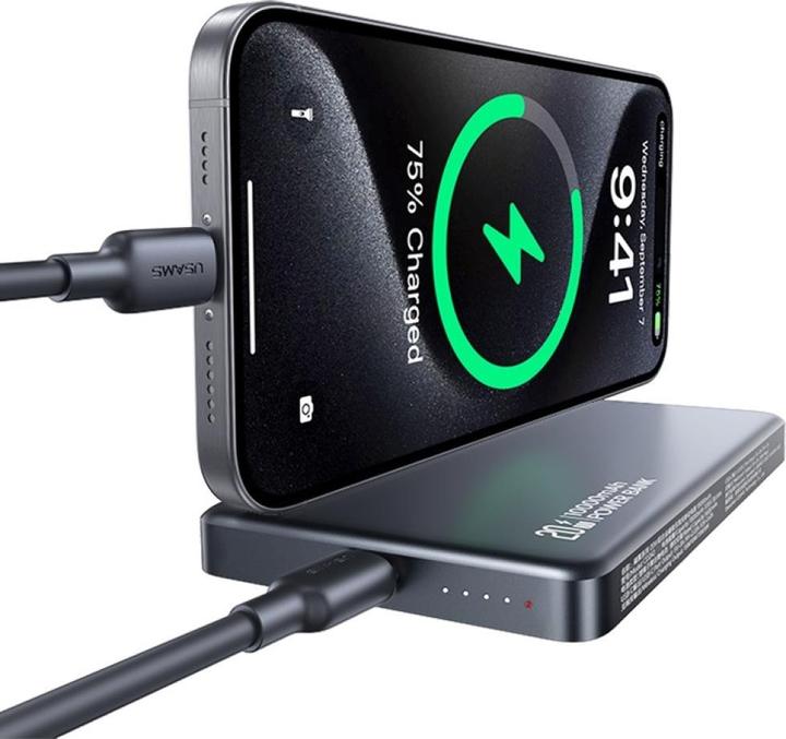 Actual product image Usams Powerbank CY Series CD242 10000mAh 20W Magnetic Wireless tarnish (10000 mAh, 20 W, 20 Wh)