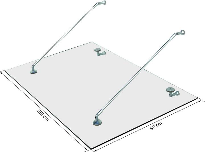 Swisshandel24 Vordach gehärtetes Glas, Edelstahl Klarglas (150x90 cm) (M)