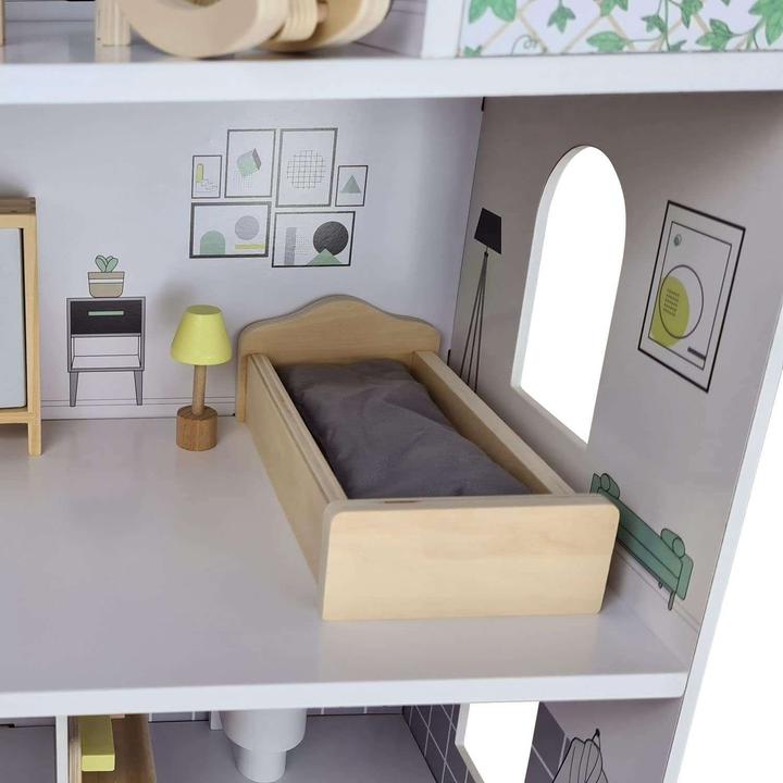 Actual product image Coemo Puppenhaus Anna Puppenstube komplett möbliert Puppen 3 Etagen mit Einrichtung