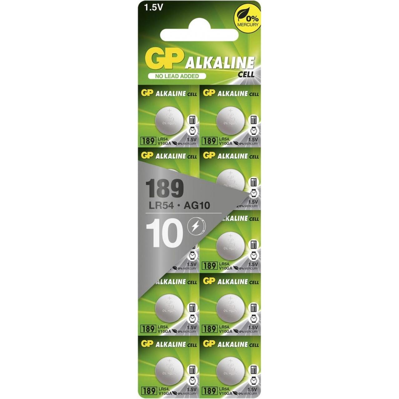 GP Batteries GP Alkaline Button Cell 189, 10 pezzi. (10 pz., SR54, 44 mAh), Batterie + pile