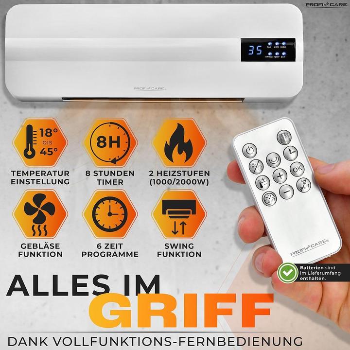 Produktbild Profi-Care Wand-Keramik-Heizlüfter PC-HL 3116 weiss (2000 W)