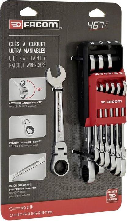 Actual product image Facom Ratchet Ring Spanner Set (10 mm, 11 mm, 8 mm)