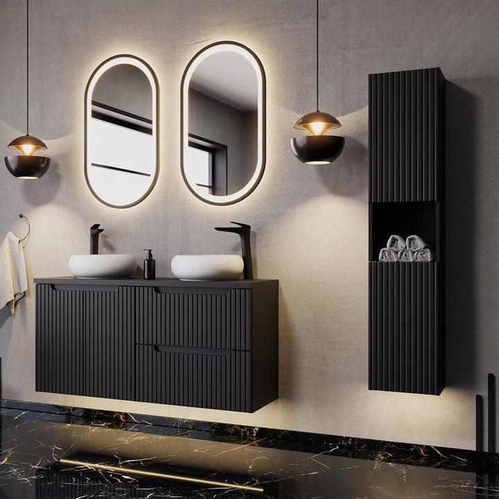 Produktbild En.Casa Hochschrank Newport 140x30x25 cm Schwarz (30 x 25 x 140 cm)