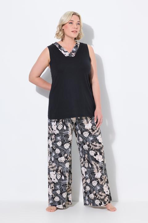 Produktbild Ulla Popken Pyjama, Blätter, V-Ausschnitt, ärmellos, Taschen (58)