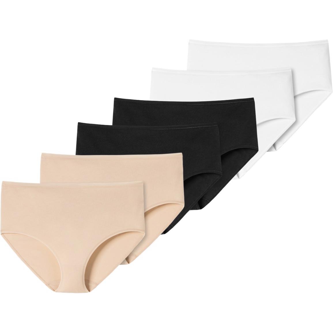 Schiesser, Damen, Unterhosen, 6er Pack 95/5 Organic Midi-Slip, Beige, Weiss, Schwarz, (40, 6er Pack)
