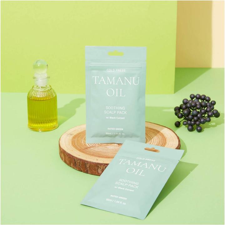 Immagine prodotto Rated Green olio di tamanu spremuto a freddo impacco lenitivo per il cuoio capelluto con ribes nero (50 ml)