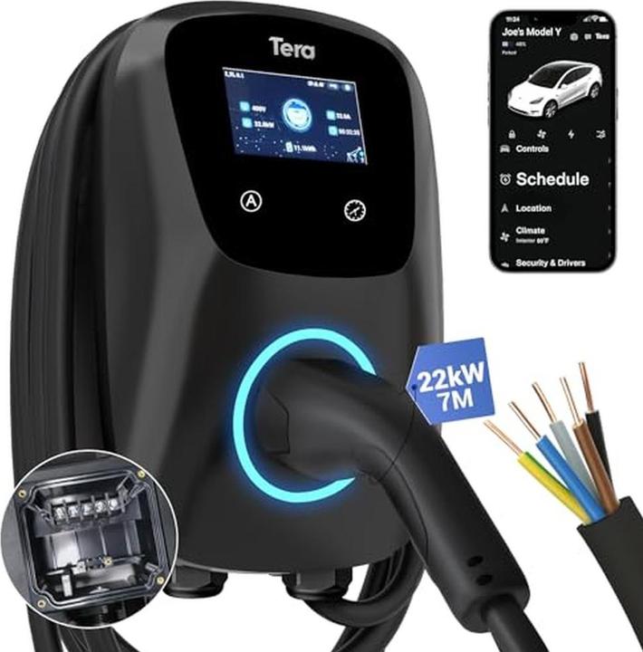 Actual product image Tera Smart App-Controlled 22kW Home EV Charger with 7m Cable (Type 2, 22 kW, 32 A)