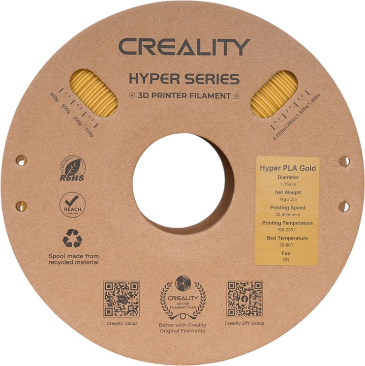 Produktbild Creality Hyper Speed PLA 1,75mm Filament 1kg (PLA, 1.75 mm, 1000 g, Gold)