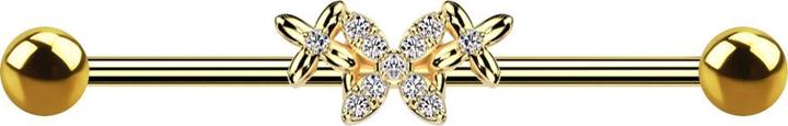 Immagine prodotto Star Piercing Barbell placcato oro con due sfere farfalla placcata oro due fiori cristalli argento (Ottone, Acciaio chirurgico 316L)