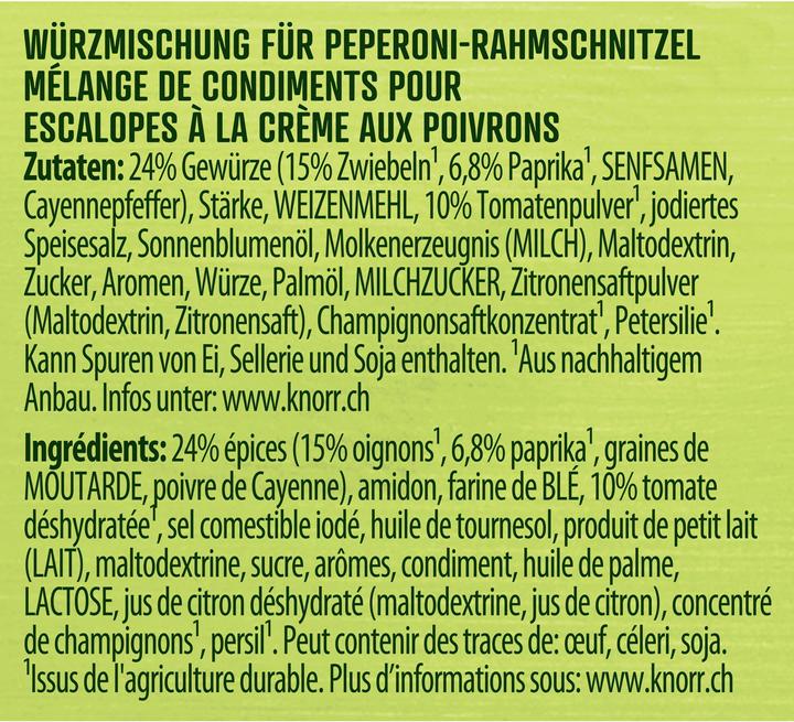 Valeurs nutritives et ingrédients Knorr Sauce sèche (33 g)