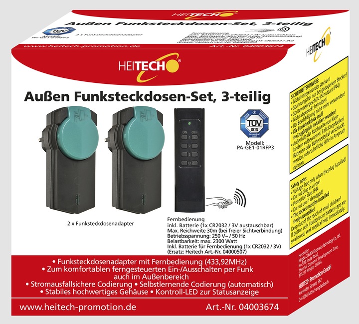 Produktbild Heitech Funksteckdosen-Set für Aussen IP44 3teilig