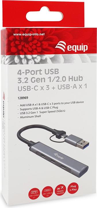 Image du produit equip 4-Port USB-A/C3.2-Hub->3xUSB-C/USB-A 10Gbps (USB-C, 4 ports)