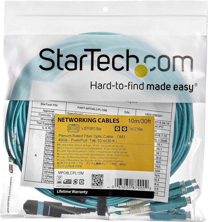 Immagine prodotto StarTech MPO/MTP to LC Breakout Cable - Plenum-Ra (10 m)