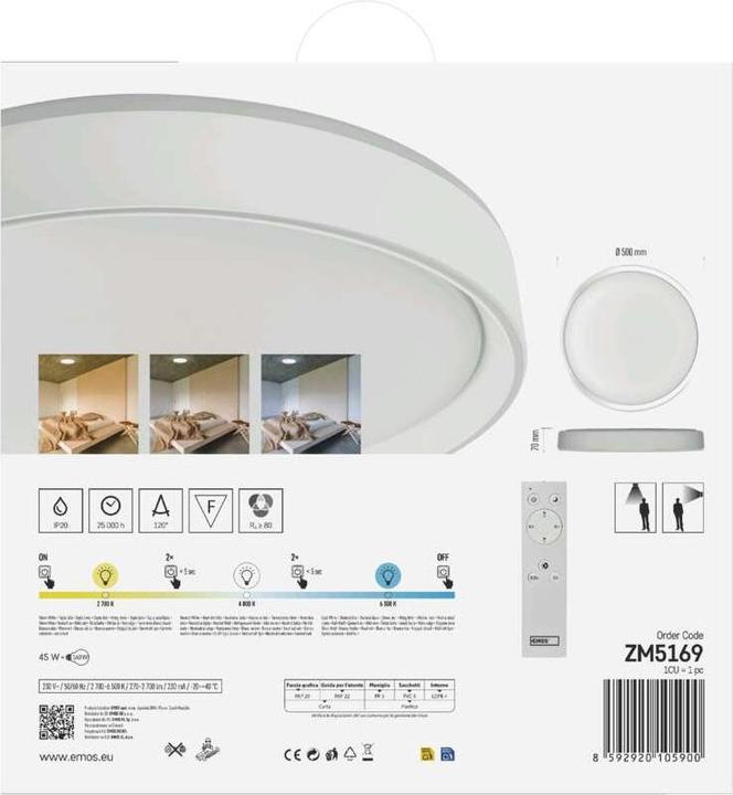 Immagine prodotto Emos Plafoniera LED, rotonda, 45W, dimmerabile, bianco caldo/neutro/freddo (2700 lm)