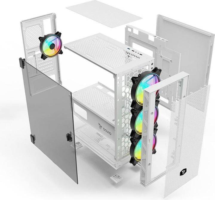 Produktbild Savio Obudowa komputerowa ARGB Mesh/Glass, Raptor X1 Biała (ITX, mATX, ATX)