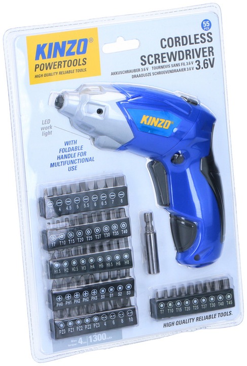 Actual product image Kinzo Screwdriver Cordless 3.6V (Rechargeable battery operated)