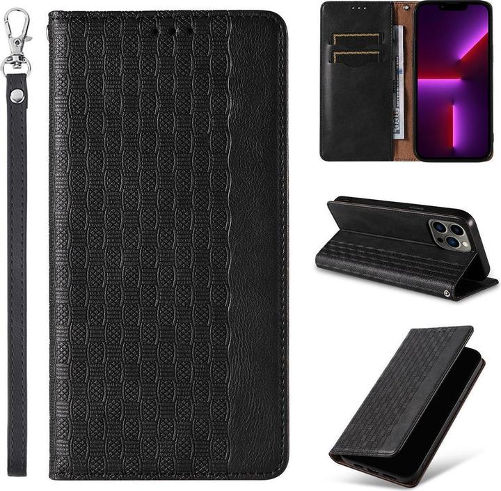 Actual product image Hurtel Magnet Strap Case for iPhone 14 Flip Wallet Mini Lanyard Stand Black (Apple iPhone 14)