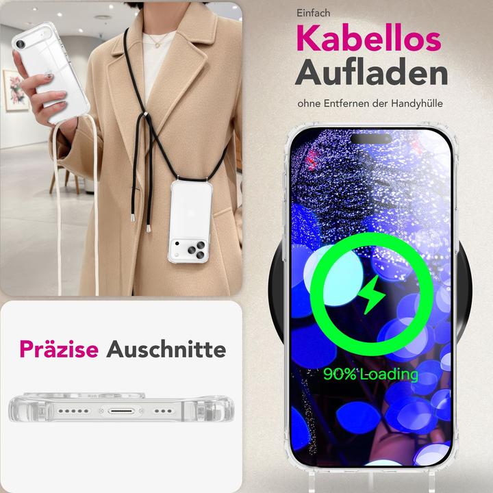 Produktbild Nalia Cover "Hangit" - Klare Hülle mit Band zum Umhängen, 160cm Handy Kette - Wearable Phone Case