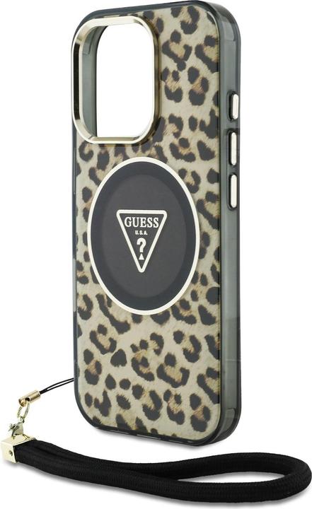 Immagine prodotto Guess HC IML Leopard Triangle Cord Strap Custodia MagSafe per iPhone 16 Pro Max - Marrone (Apple iPhone 16 Pro Max)