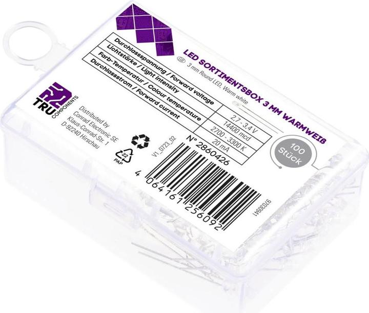 Produktbild Tru Components LED bedrahtet Warmweiss Rund Klar 14400 mcd 30 ° 20 mA 2.7 V, 3.