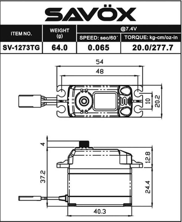 Produktbild Savöx SV-1273TG+ (7,4V/16KG/0,065s) DIGITAL HV SERVO