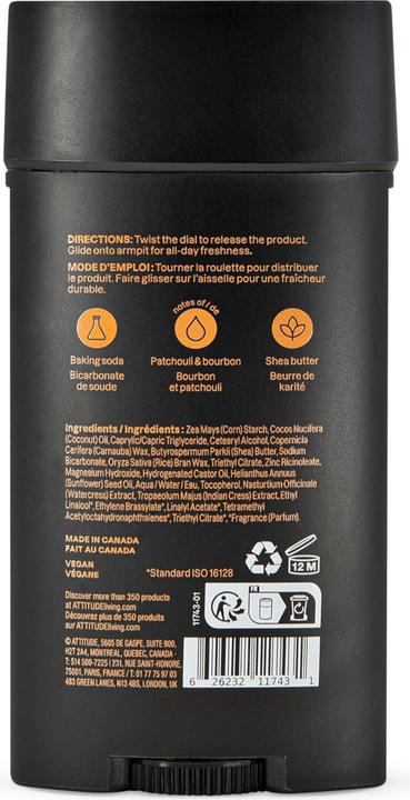 Produktbild Attitude Natürliches Herren-Deodorant Super Leaves Patchouli & Bourbon (Deodorant) 75 g (Stick, 75 g)