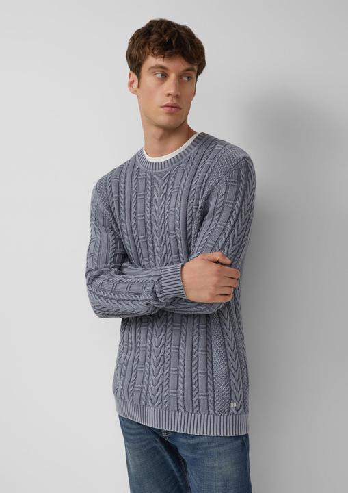 Produktbild s.Oliver Strickpullover Baumwollpullover mit Zopfmuster und Garment Dye (L)