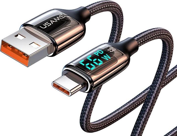 Immagine prodotto Usams Cavo pleciony U78 USB-C 1,2m LED 6A Ricarica rapida czarny/nero SJ544USB01 (US-SJ544) (1.20 m)