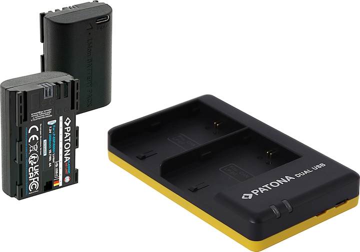 Actual product image Patona LP-E6P Set Ladegerät + 2 Akkus (Rechargeable battery, Charger)