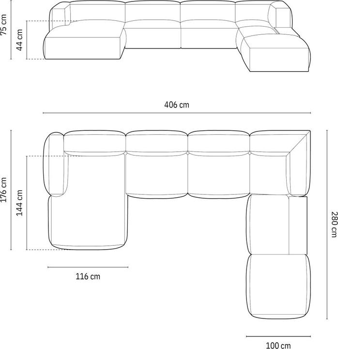 Actual product image Micadoni Modular Panoramic Right Corner Sofa, "Martina", 5 Seats, 406x280x75 Made in Europe (Sofa landscape)