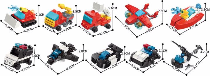 Actual product image Qman 10 mini sets each 3-in-1 fire brigade and SWAT team