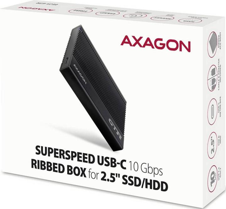 Image du produit Axagon EE25-GTR Boîtier externe cannelé pour disque dur USB-C 3.2 Gen 2 - SATA 6G, 2.5" - noir (2.5")
