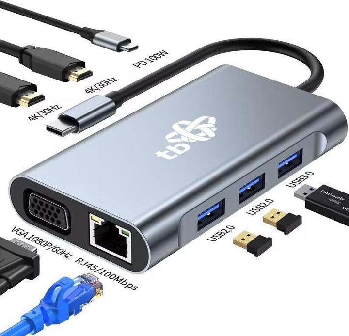 Produktbild Lenovo 8in1 Adapter USB C HDMI x2 USB VGA RJ45 PD (USB-C)