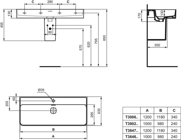 Image du produit Ideal Standard Lavabo Strada II 120 x 43 cm blanc face inférieure polie T364701 (430 mm, 1200 mm)