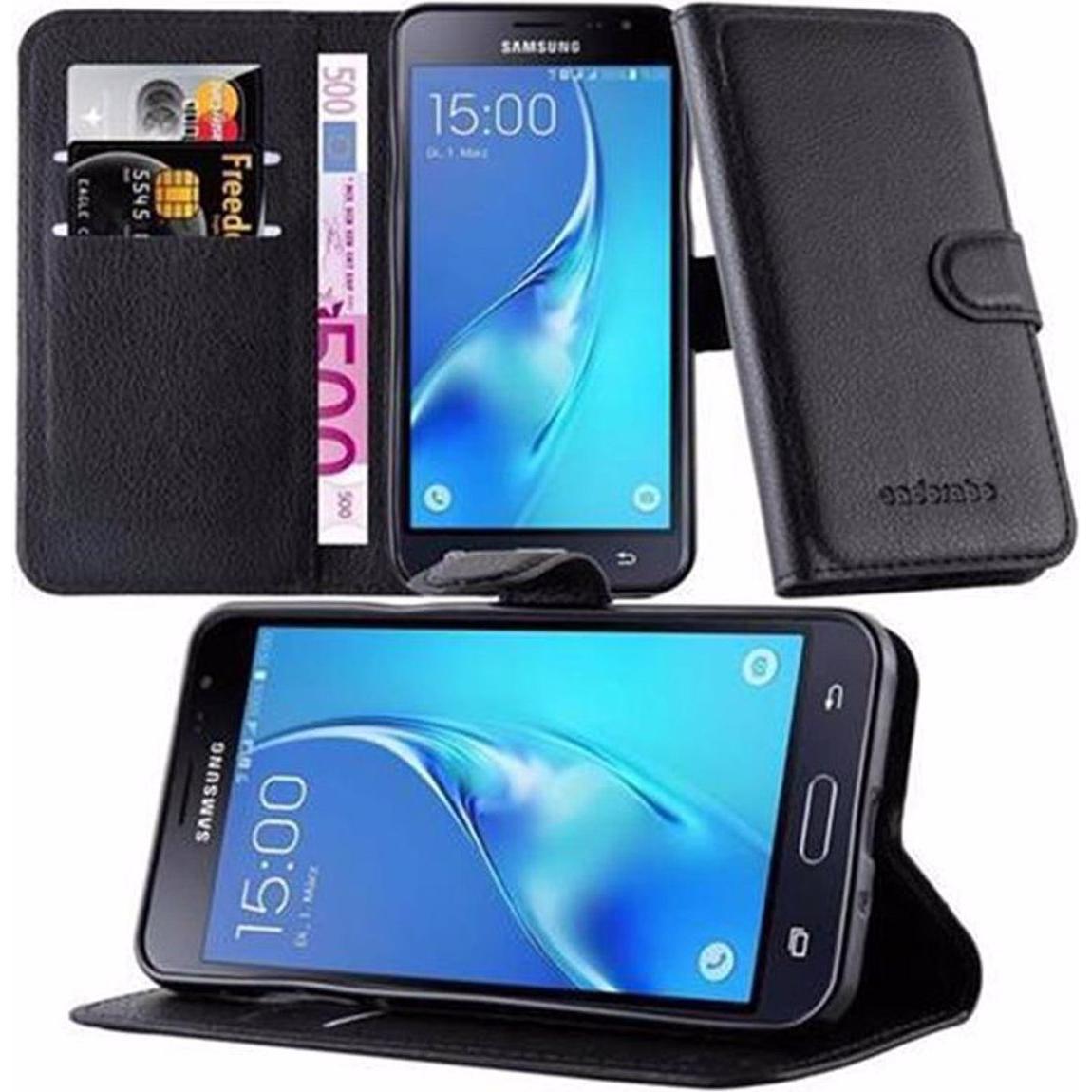Cadorabo Book mit Standfunktion Cover (Samsung Galaxy J3), Smartphone Hülle, Schwarz