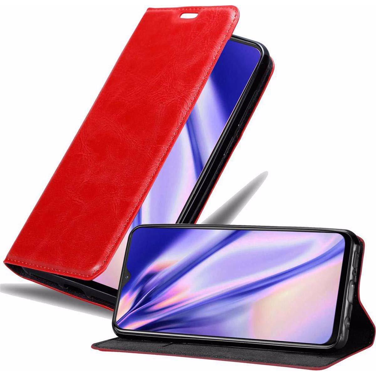 Cadorabo Book Invisible Magnet Cover (OnePlus 6T), Smartphone Hülle, Rot