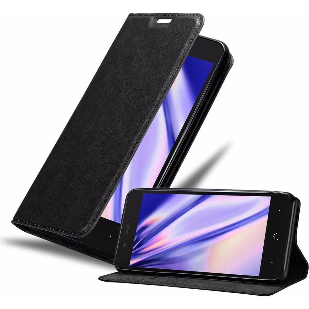 Cadorabo Book Invisible Magnet Cover (BQ Aquaris X5 Plus), Smartphone Hülle, Schwarz