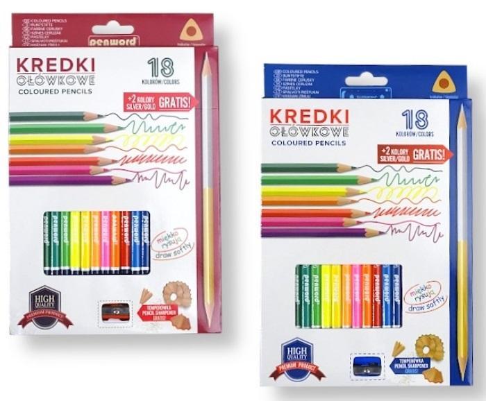 Penword Dreieckige Buntstifte + Spitzer, 18 Farben (18x)